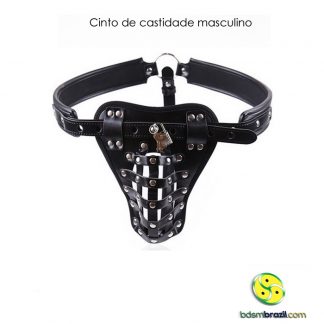 Cinto de castidade masculino couro com cadeado