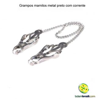 Grampos mamilos metal preto com corrente