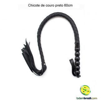 Chicote de couro preto 60cm