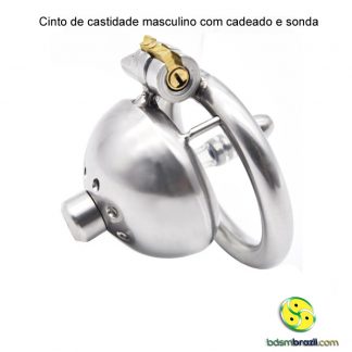 Cinto de castidade masculino com cadeado e sonda