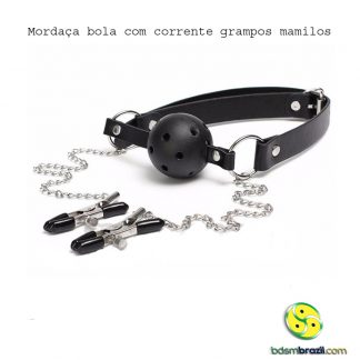 Mordaça bola com corrente grampos mamilos