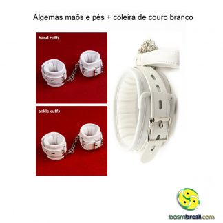 Algemas maõs e pés + coleira de couro branco