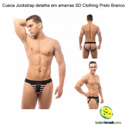 Cueca Jockstrap detalhe em amarras SD Clothing Preto Branco