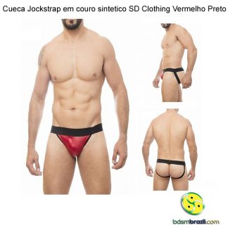 Cueca Jockstrap em couro sintetico SD Clothing Vermelho Preto