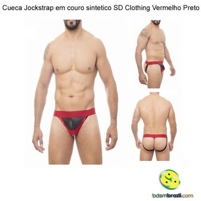 Cueca Jockstrap em couro sintetico SD Clothing Vermelho Preto