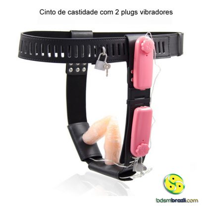 Cinto de castidade feminina com 2 plugs vibradores