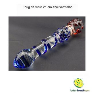 Plug de vidro 21 cm azul vermelho