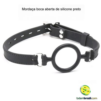 Mordaça boca aberta de silicone preto