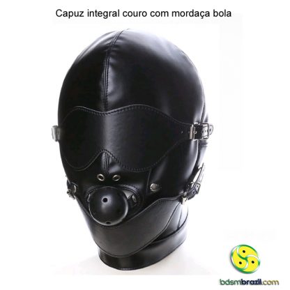 Capuz integral couro com mordaça bola