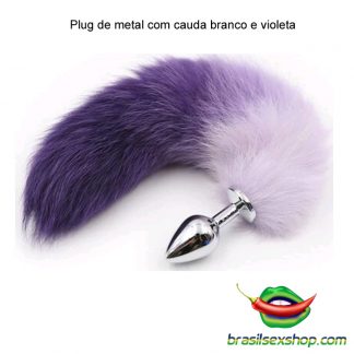 Plug de metal com cauda branco e violeta