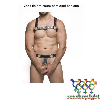 Jock fio em couro com anel peniano