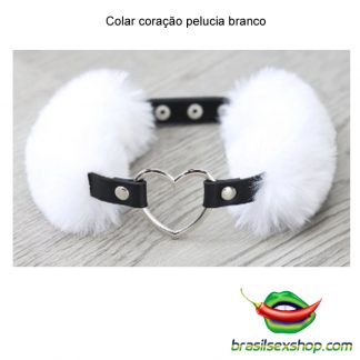 Colar coração pelucia branco