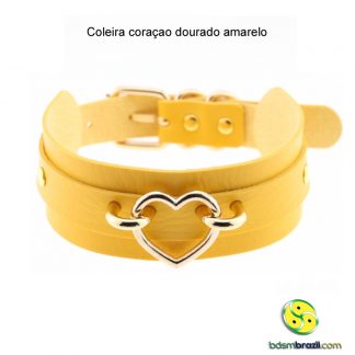 Coleira coraçao dourado amarelo