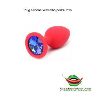 Plug silicone vermelho pedra roxo