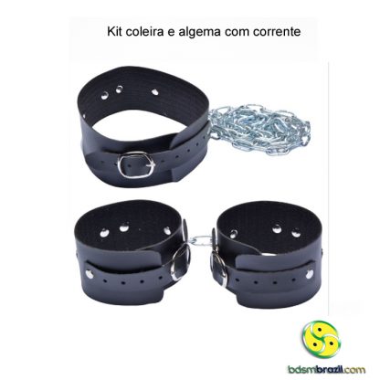 Kit coleira e algema com corrente