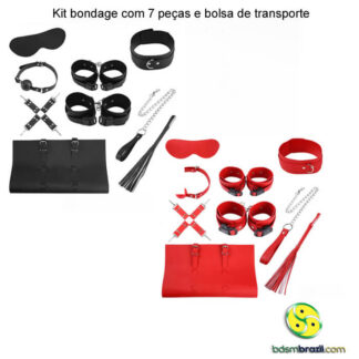 Kit bondage vermelho com 7 peças e bolsa de transporte