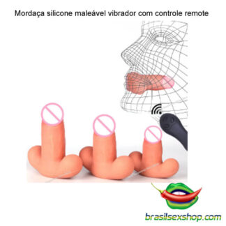 Mordaça silicone maleável vibrador com controle remoto