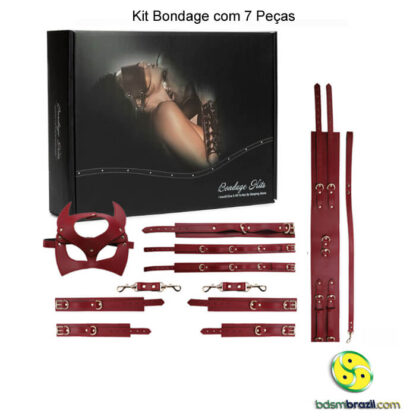 Kit bondage com 7 peças vermelho