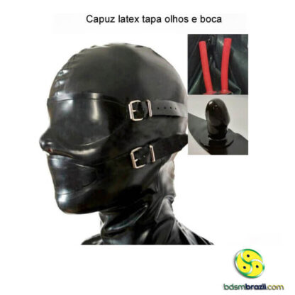 Capuz de latex com tapa olhos e boca removíveis